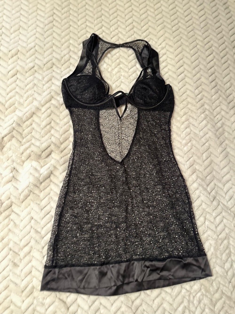 Frederick's of Hollywood Black Sheer Lace Chemise with Satin Trim Size Large